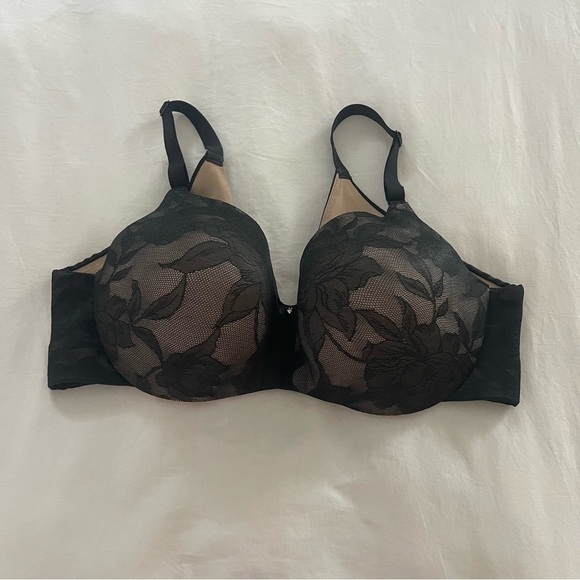 Cacique Other - CACIQUE black lace over nude bra